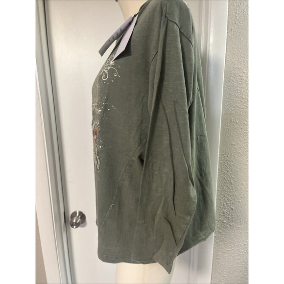 Women’s  Embroidered Blouse Green Distressed Kyla Seo comfort - Picture 6 of 12